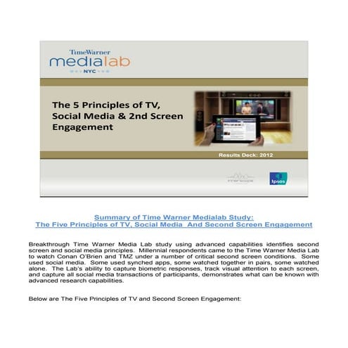 Time Warner: The 5 Principles of TV, Social Media & 2nd Screen Engagement 2012