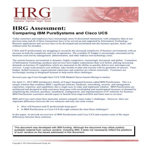 HRG Assessment:Comparing IBM PureSystems and Cisco UCS