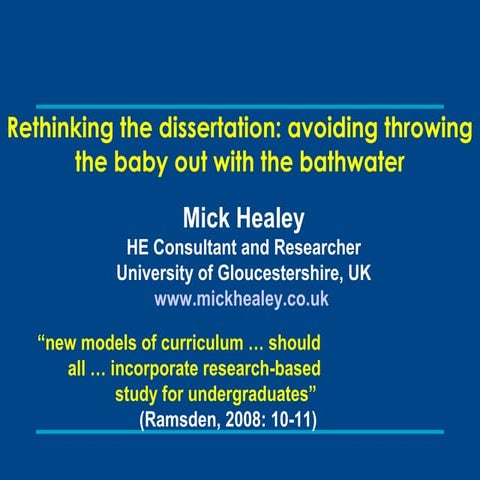 Rethinking the dissertation: avoiding throwing the baby out with the bathwater.