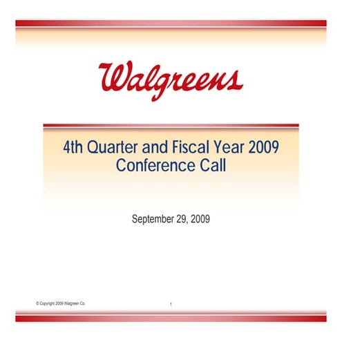 Q3 2009 Earning Report of Walgreen