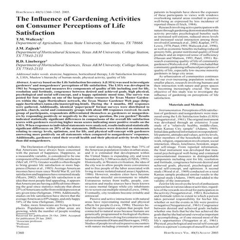 The Influence of Gardening Activities on Consumer Perceptions of Life Satisfa...