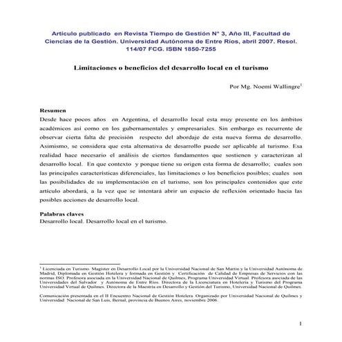 Wallingre limitaciones-y-beneficios-del-desarrollo-local-en-el-turismo-070601133950