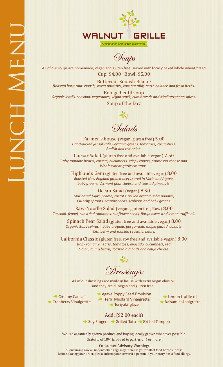 Walnut grille lunch menu