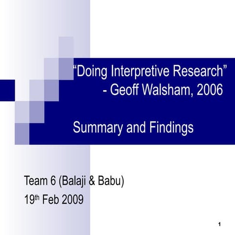Walsham 2006   Summary (Team 6) V0.2[1]