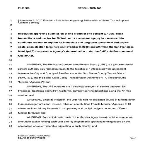 SF resolution Caltrain sales tax