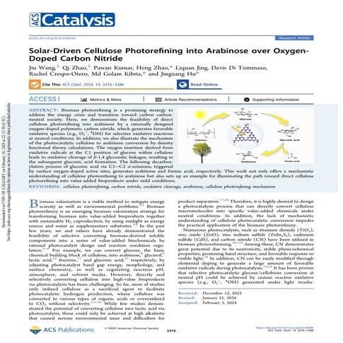 Solar-Driven Cellulose Photorefining into Arabinose over Oxygen-Doped Carbon ...