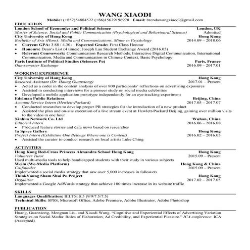Wang xiaodi cv | PDF