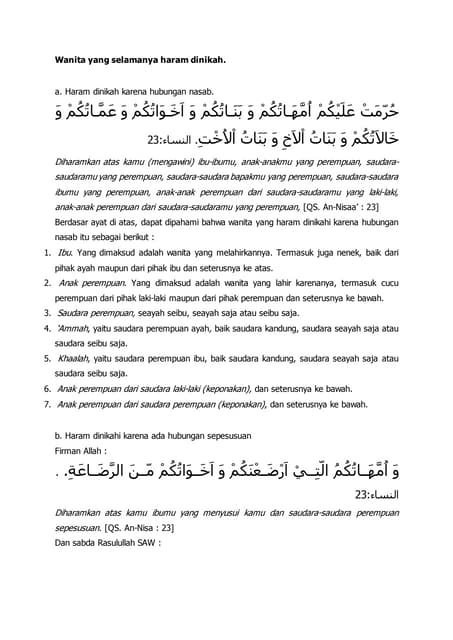 Wanita yang selamanya haram dinikah