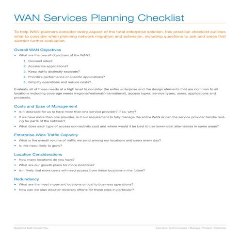 WAN Services Planning Checklist