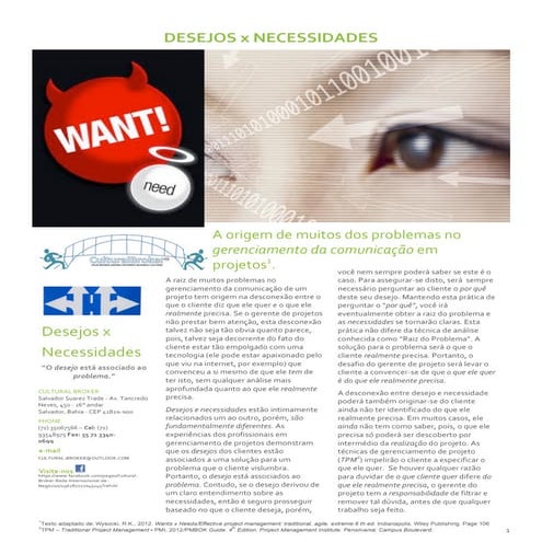 Gerenciamento da Comunicação do Projeto: Necessidades x Desejos‏