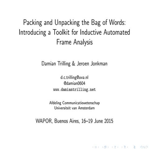 Packing and Unpacking the Bag of Words: Introducing a Toolkit for Inductive A...
