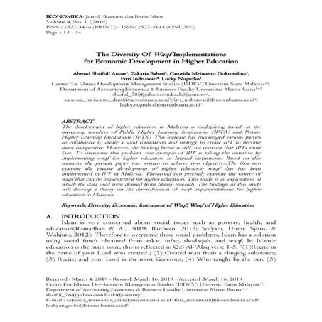 The Diversity Of Waqf Implementations for Economic Development in Higher Educ...