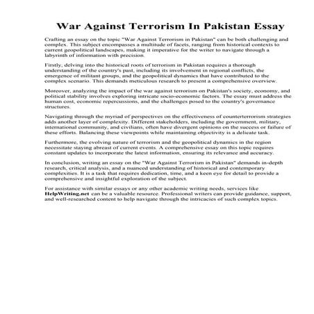 War Against Terrorism In Pakistan Essay
