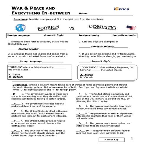 War and peace lesson- Answers