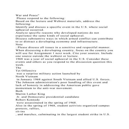 War and Peace Please respond to the followingBased on the lect.docx