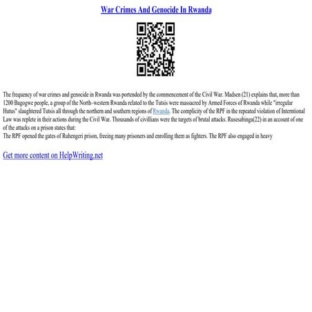 War Crimes And Genocide In Rwanda