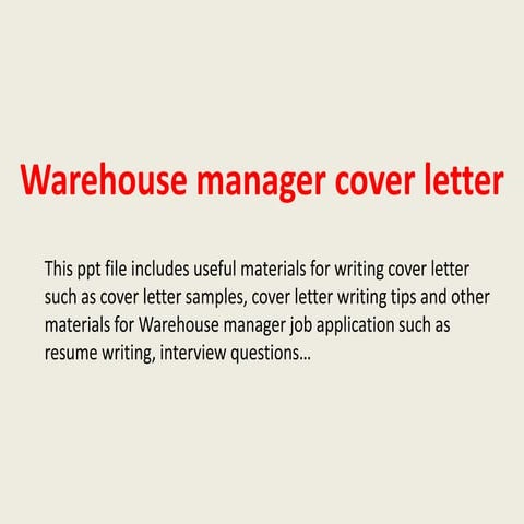 Warehouse manager cover letter
