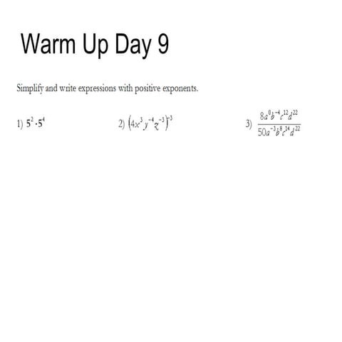 CPM Geometry Unit 6 Warm Up Day 9