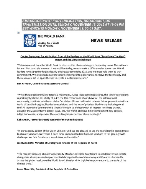 Reactions to World Bank Warming War...