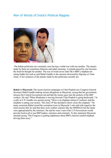 War of words of india's political biggies