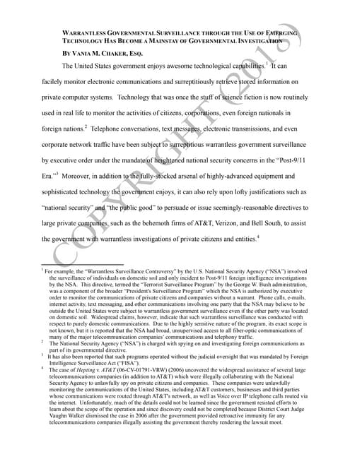 Warrantless governmental surveillance through the use of emerging technology ...