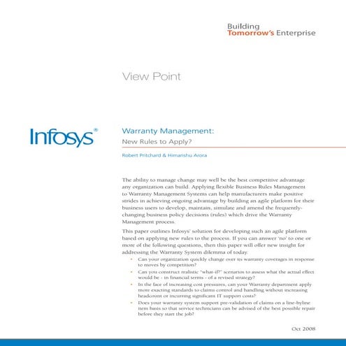 Infosys – Automobile Warranty Management System | Process