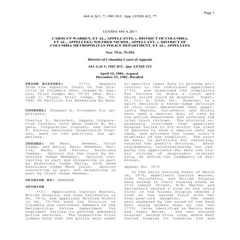 Warren v. District of Columbia, 444 A.2d 1 - Police have no duty to protect c...