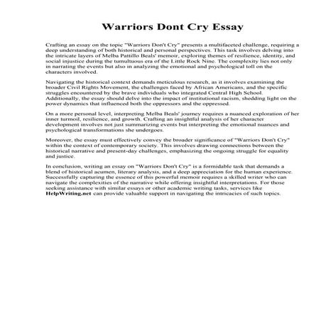 Warriors Dont Cry Essay. Bay State College | PDF