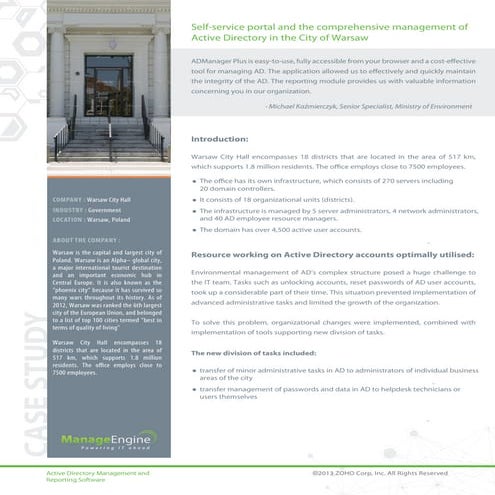 ADManager Plus helps City of Warsaw with comprehensive management of active d...