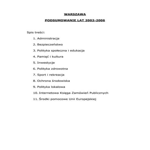 Warszawa Podsumowanie Lat 2002 2006