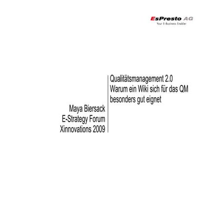 Qualitätsmanagement 2.0 - Warum ein Wiki sich für das QM besonders gut eignet