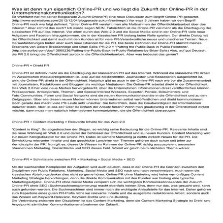 Was ist denn nun eigentlich Online-PR und wo liegt die Zukunft der Online-PR ...