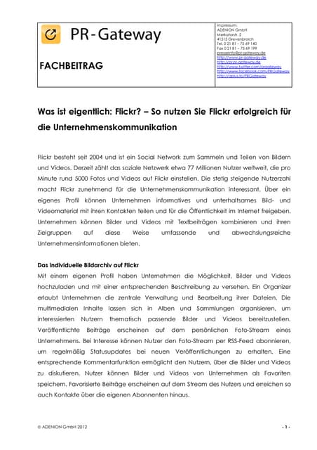 Was ist eigentlich: Flickr? - So nutzen Sie Flickr erfolgreich für die Untern...