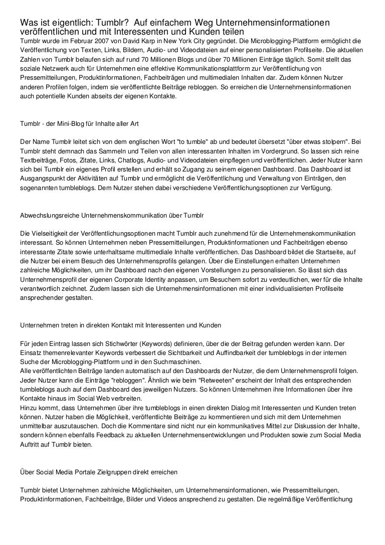 Was Ist Eigentlich Tumblr Auf Einfachem Weg Unternehmensinformatio