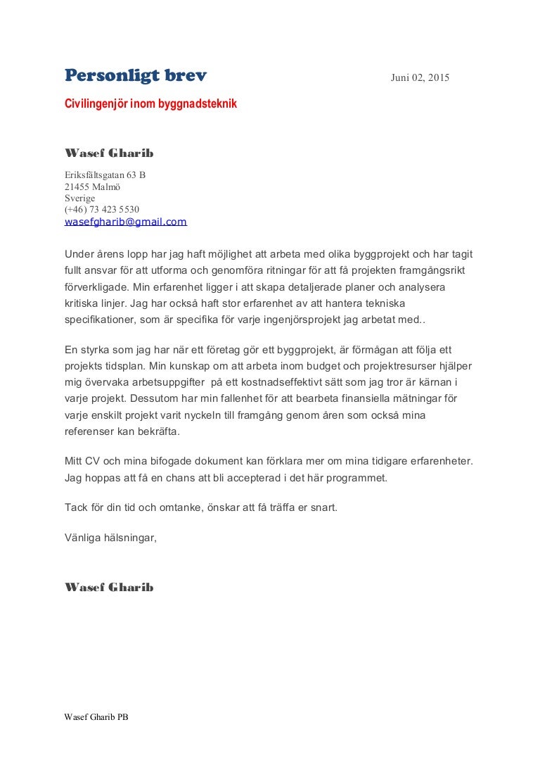 Wasef personlig brev