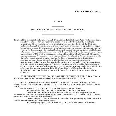 Washington, DC Transportation Network Company (TNC) Regulations | PDF