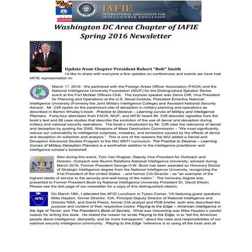 Washington DC Area Chapter of IAFIE Spring 2016 Newsletter