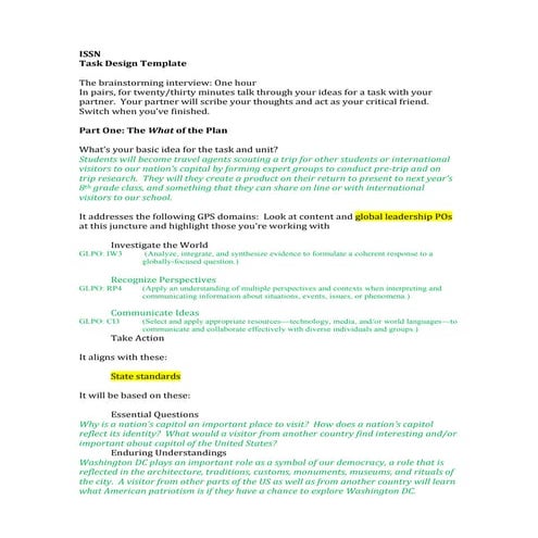 Washington dc trip issn task design template linear