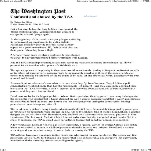 The Washington Post   &quot;Confused And Abused By The Tsa&quot; article