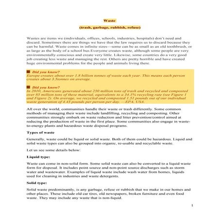 Waste and its disposal