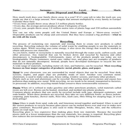 Waste disposal and recycling