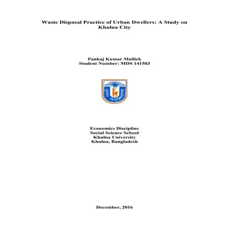Waste disposal practice of urban dwellers: A Study on Khulna City | PDF