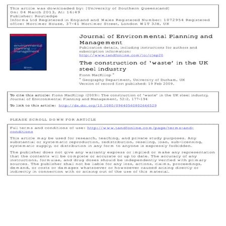 Waste management in the UK steel industry in socio-technical perspective