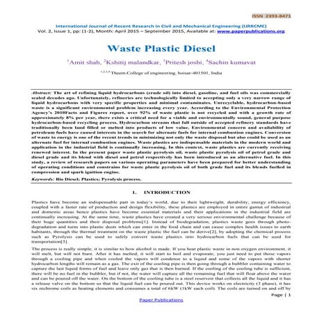 Project report of (biodiesel extraction from waste plastic) | PDF