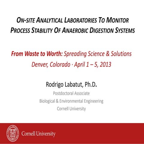 On-Site Analytical Laboratories to Monitor Process Stability Of Anaerobic Dig...