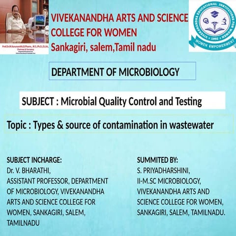 Types and source of contamination in wastewater