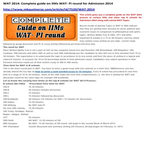 WAT 2014: Complete guide on IIMs WAT- PI round for Admission 2014