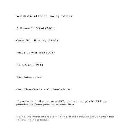 Watch one of the following moviesA Beautiful Mind (2001).docx