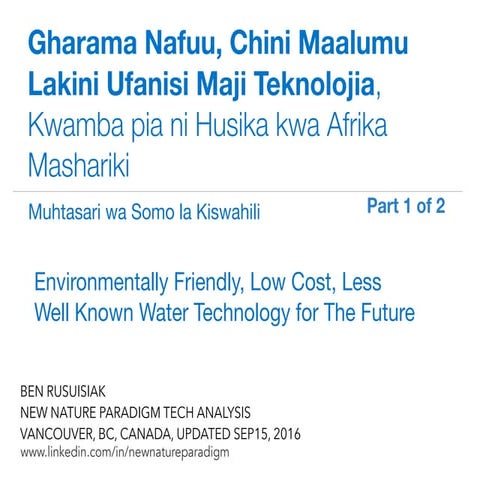 Gharama Nafuu, Chini Maalumu Lakini Ufanisi Maji Teknolojia, Kwamba pia ni Hu...
