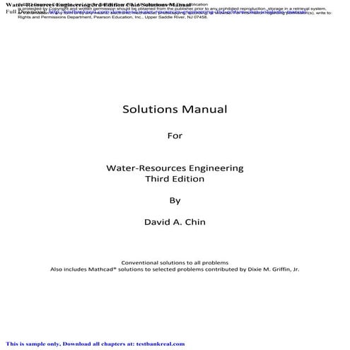 Water Resources Engineering 3rd Edition Chin Solutions Manual | PDF